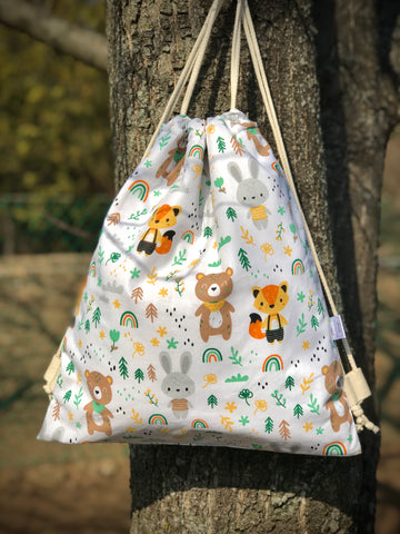 Hortenzia-design gyermek textil hátizsák erdei állatok